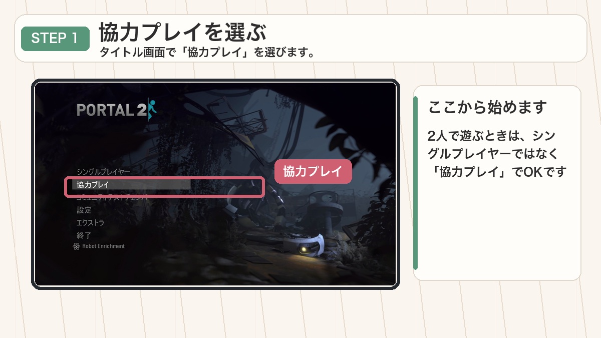 STEP1: タイトル画面で「協力プレイ」を選ぶ